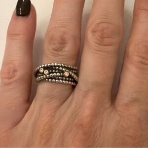 Retired Pandora Entangled Sterling Silver Ring Sz 7.5 with 14k Gold Accents & CZ